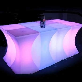 Mesa de bar LED de resina, iluminada, ideal para eventos, con un diseño moderno.