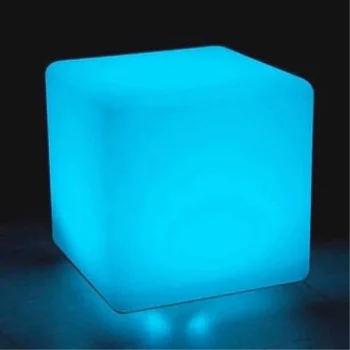 Cubo de resina de 40 centímetros iluminado con luz LED, ideal para eventos y decoración moderna.