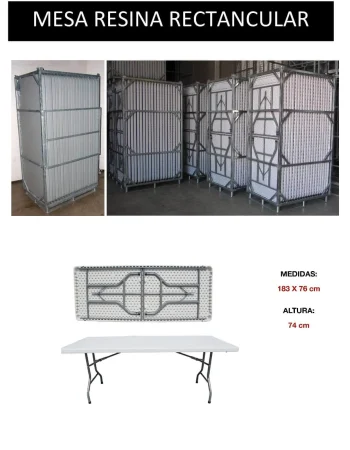 Mesa rectangular de resina de 183x76 cm de diámetro, ideal para exteriores, con un diseño moderno y elegante.