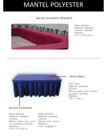 Diagrama que muestra manteles y sillas dispuestos en una mesa, destacando su diseño y disposición.