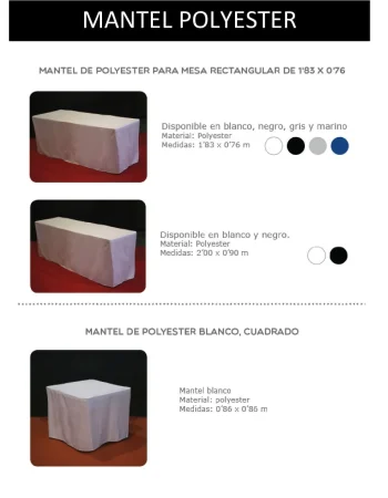 Guía de manteles, mostrando las diversas opciones de colores disponibles.