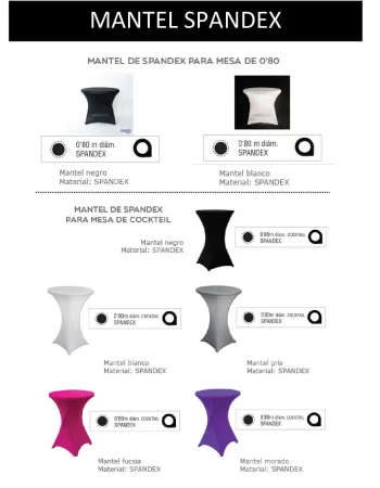 Mantel de spandex ajustado sobre una mesa, mostrando su diseño elástico y moderno en un ambiente decorativo.